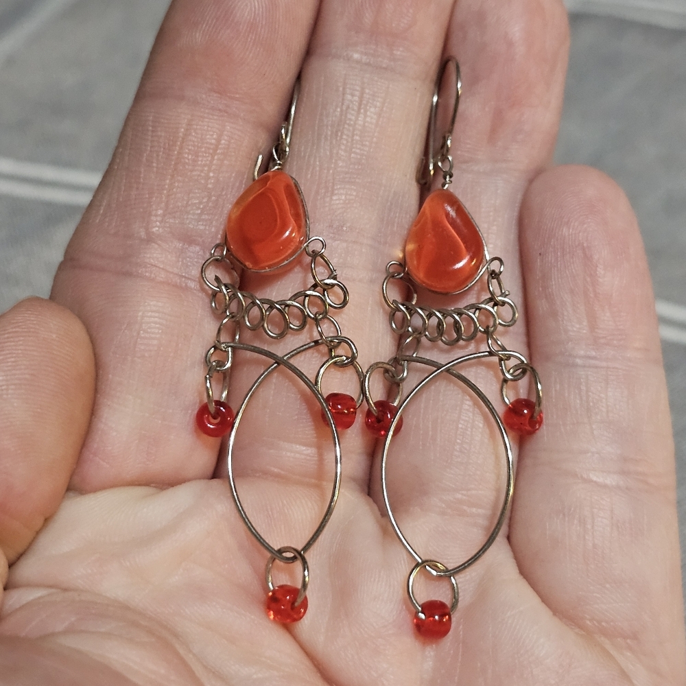 💥Hand Made Red Murano Glass Dangle Earrings